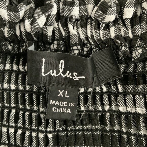 Lulu’s Gingham Maxi Drop Shoulder Dress Side Slit Black White  XL - Picture 4 of 10
